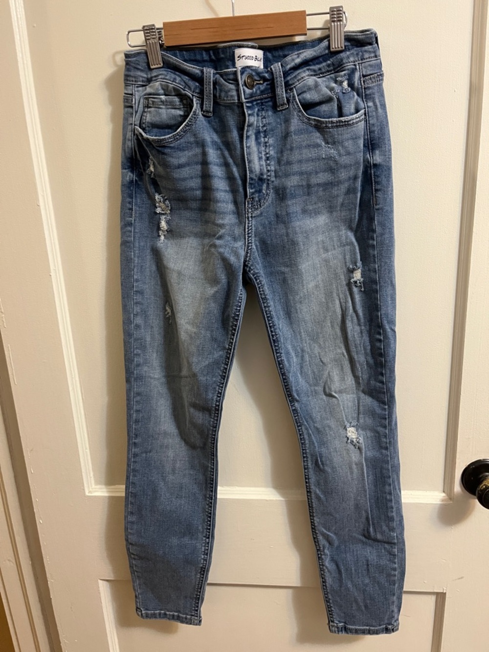Trendy Blue Distressed Skinny Jeans